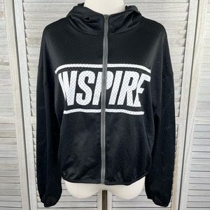 FOREVER 21 Cropped Mesh Full Zip Hoodie Black & White-Medium